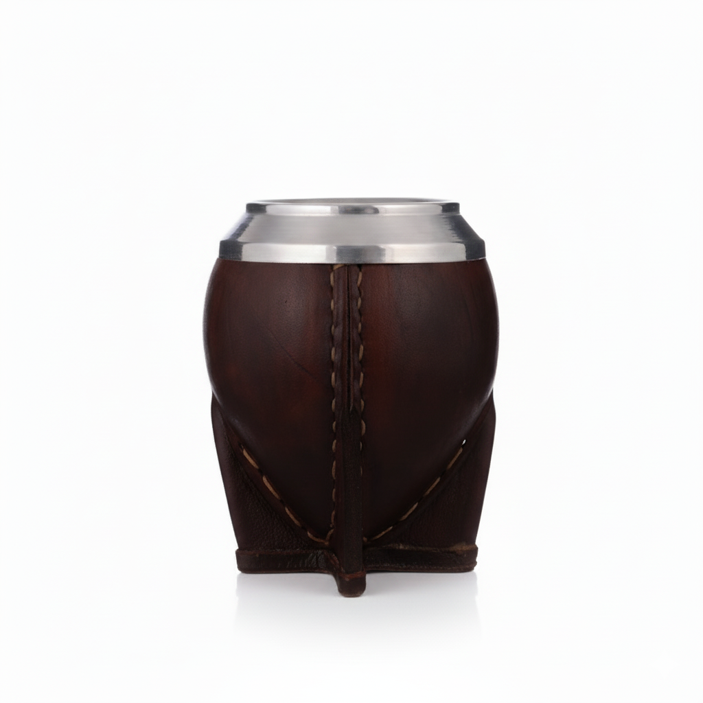 Mate Torpedo(Calabaza) Cuero MARRÓN - Virola de Acero