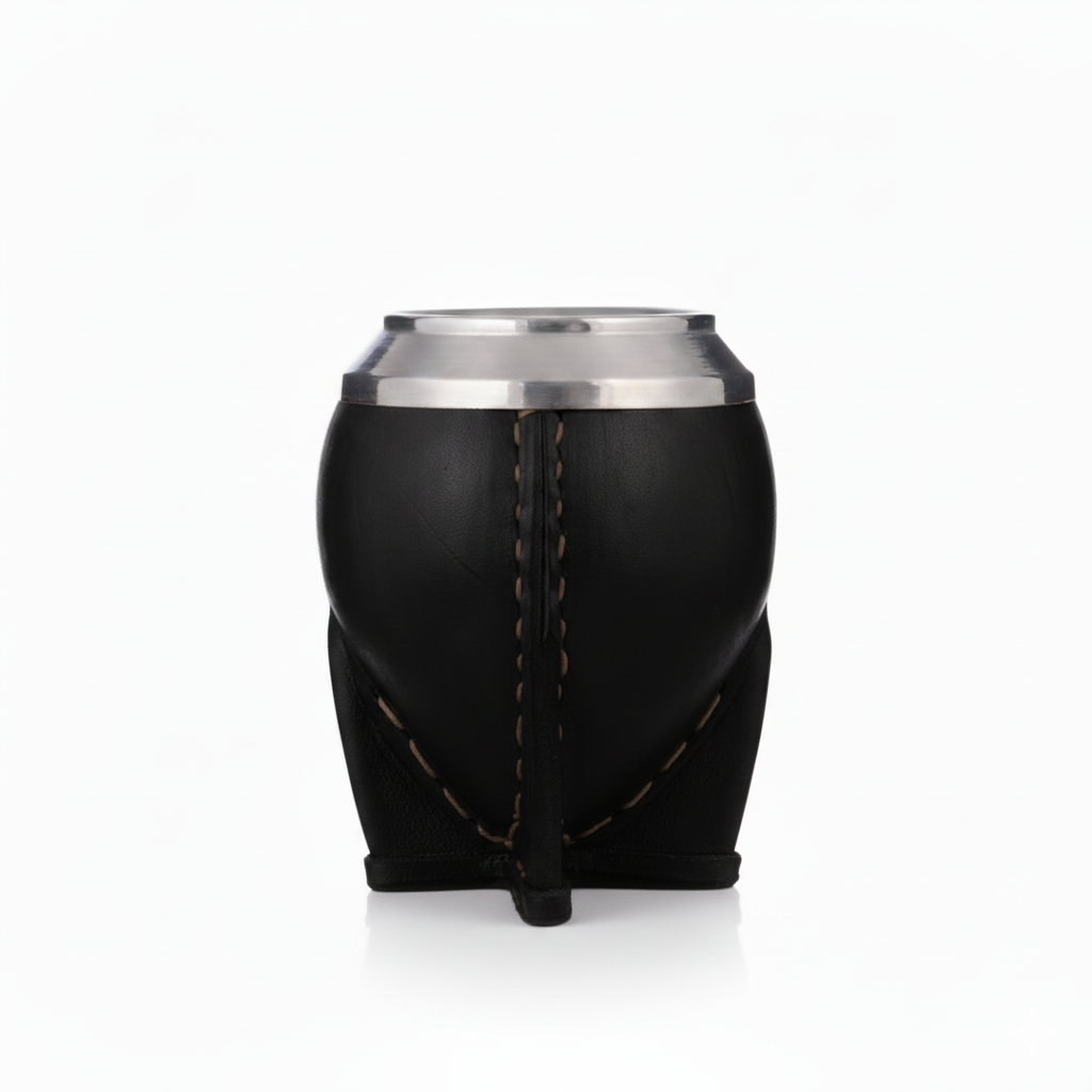 Mate Torpedo(Calabaza) Cuero NEGRO- Virola de Acero